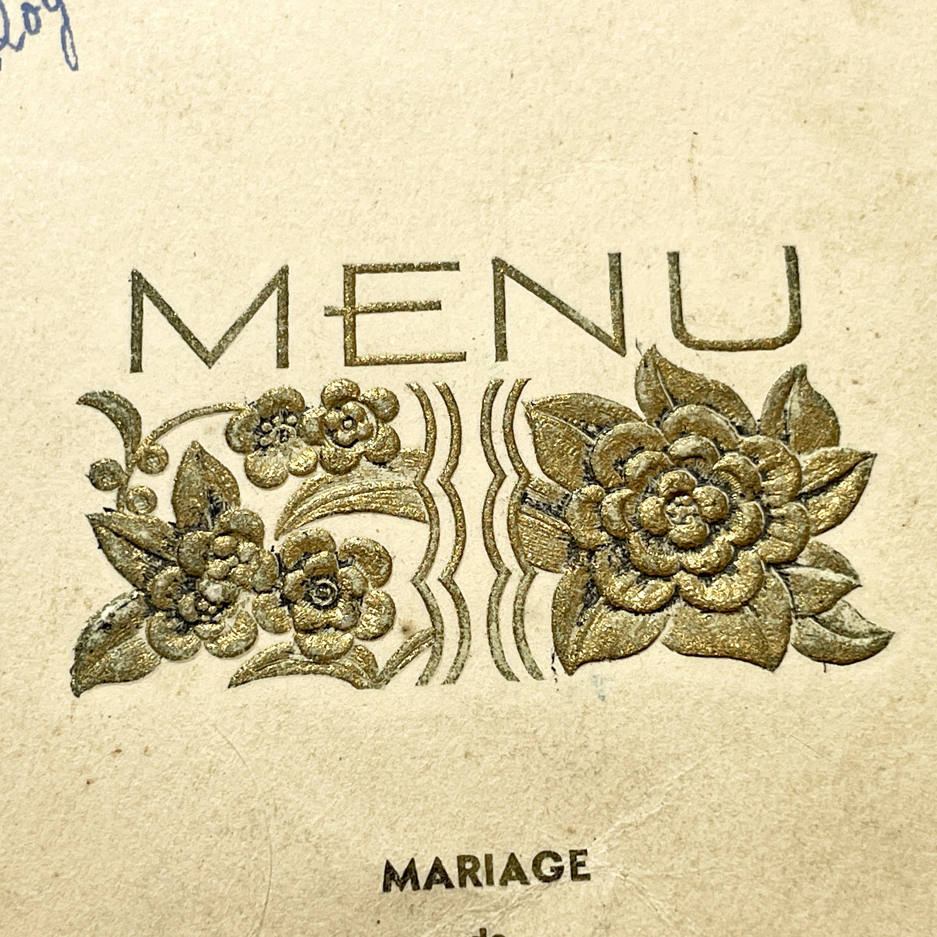 アンティーク　メニュー　MARIAGE 1940s French Wedding Menu - Post WWII - Embossed – Authentic Wonders