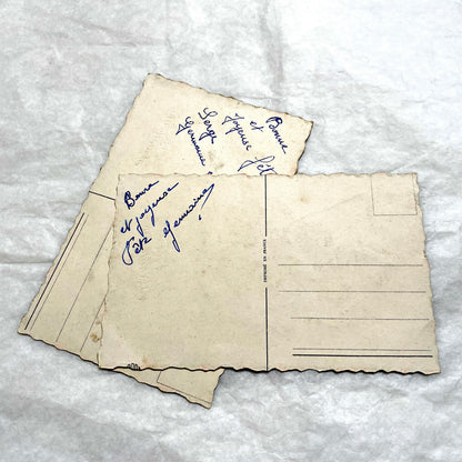 1950s French decorative card lot with floral baskets, glitter accents, and 'Vive Ste Catherine' inscription.
