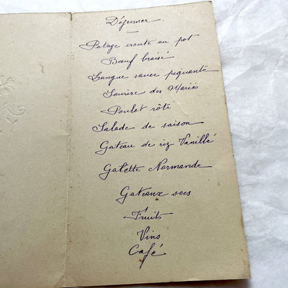 1940s - Vintage French Wedding Menu Card - Antique Bridal Dinner Lunch - Special Event Ephemera - 1947 - Simone and Marcel Marriage