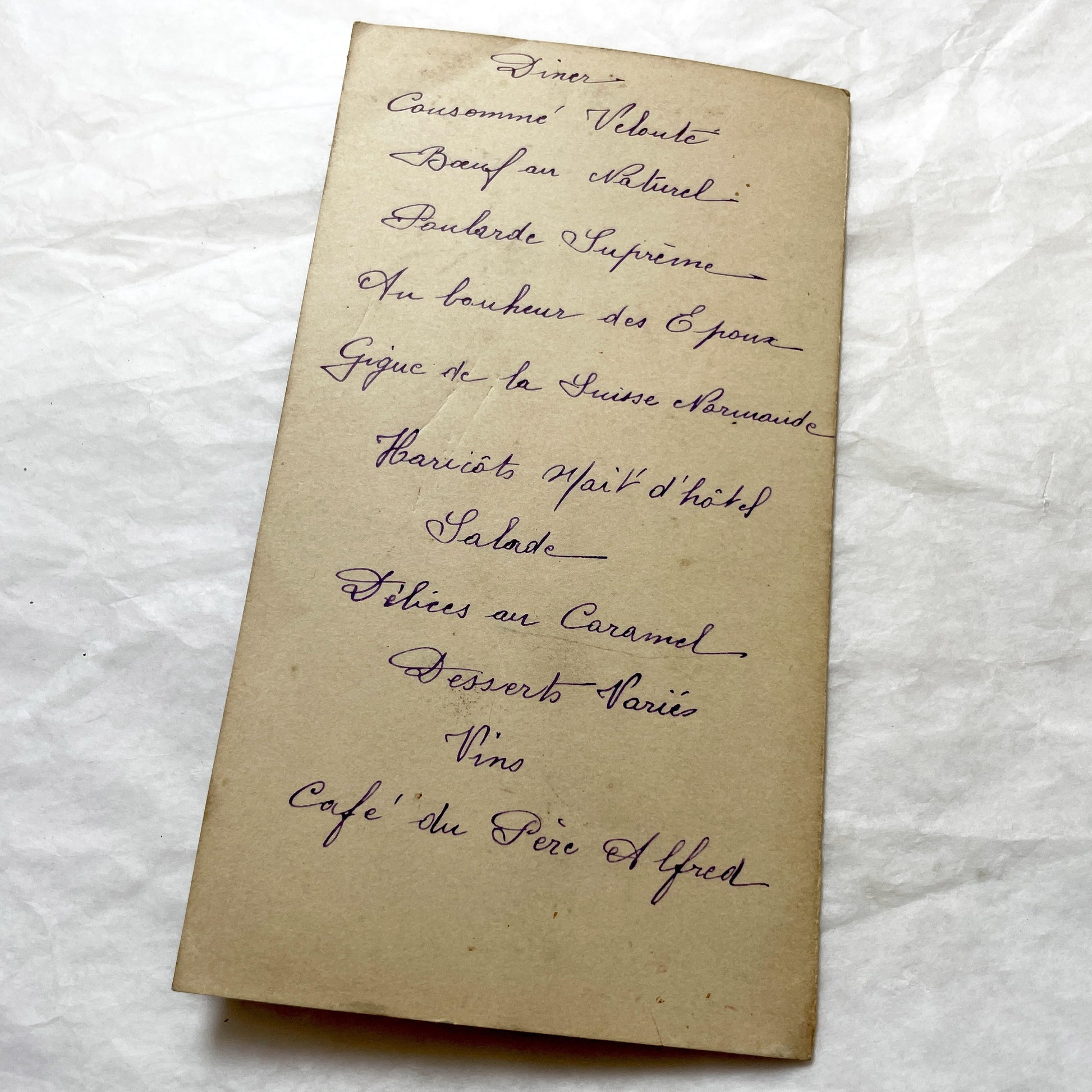 1940s - Vintage French Wedding Menu Card - Antique Bridal Dinner Lunch - Special Event Ephemera - 1947 - Simone and Marcel Marriage