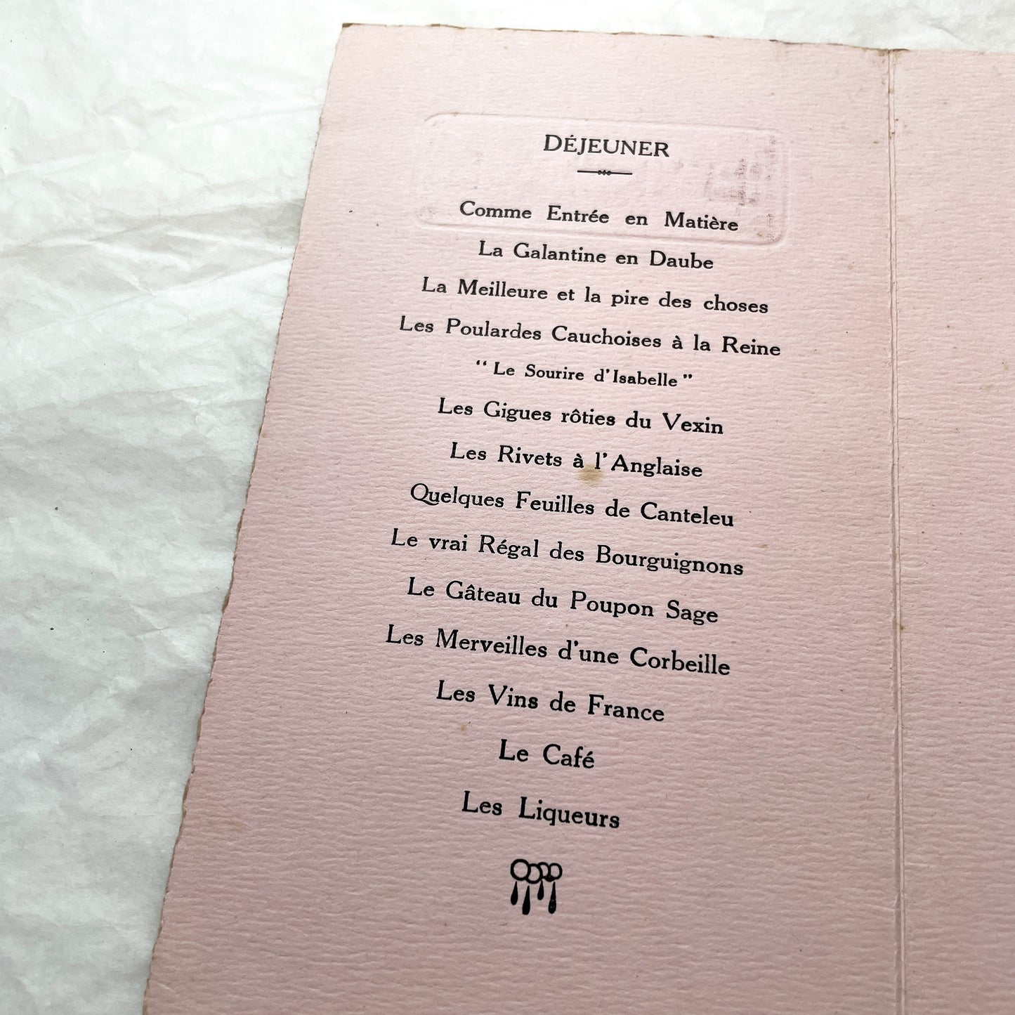 1940s - French Vintage Silver Wedding Anniversary Menu - 1945 Post War Event - Historical Culinary Document - Elegant Pink Cardstock