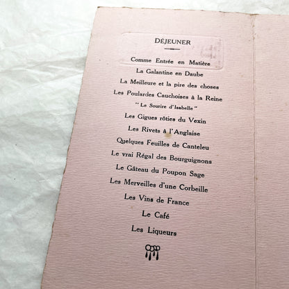 1940s - French Vintage Silver Wedding Anniversary Menu - 1945 Post War Event - Historical Culinary Document - Elegant Pink Cardstock