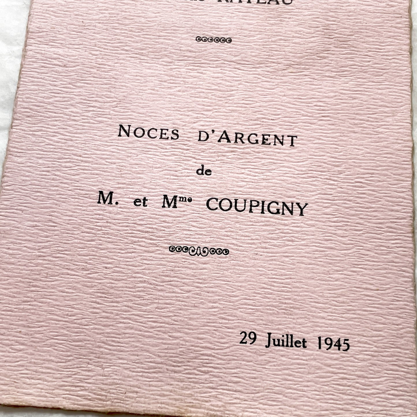 1940s - Vintage French Menu Card - 1945 Baptism & Silver Wedding - Post-War Celebration Ephemera - Historical Event Document
