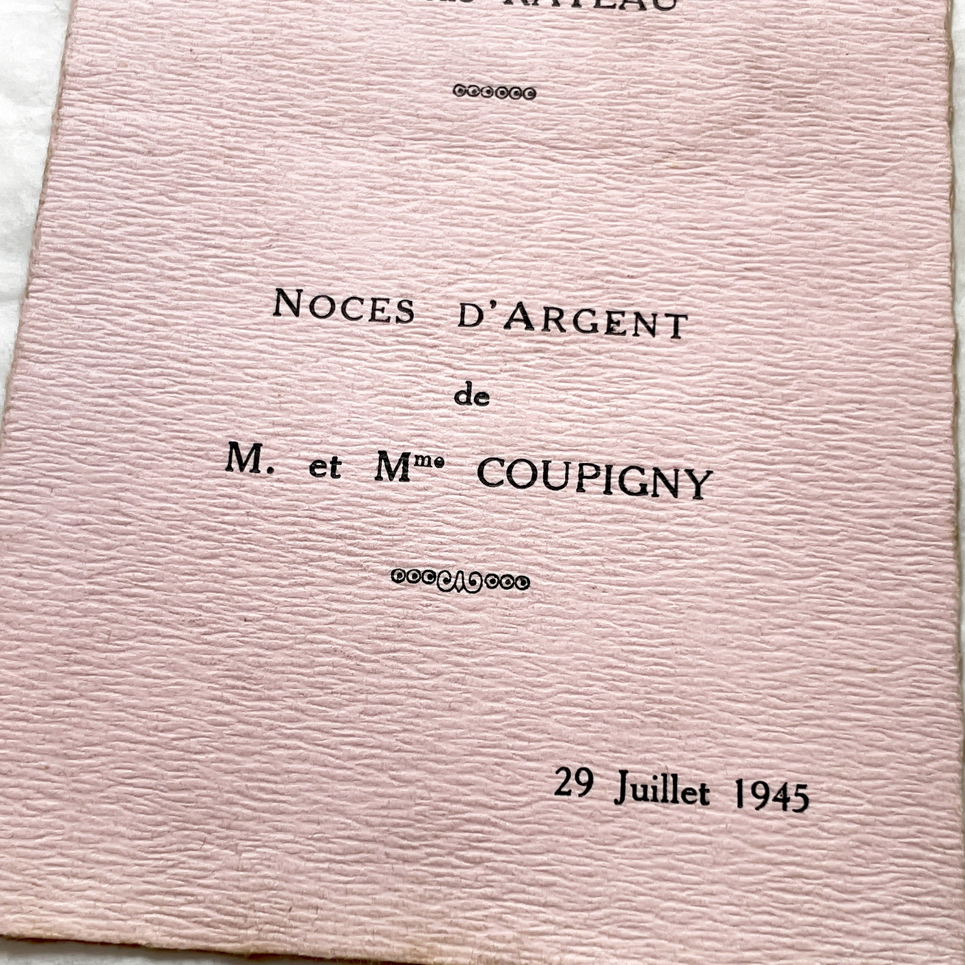 1940s - Vintage French Menu Card - 1945 Baptism & Silver Wedding - Post-War Celebration Ephemera - Historical Event Document