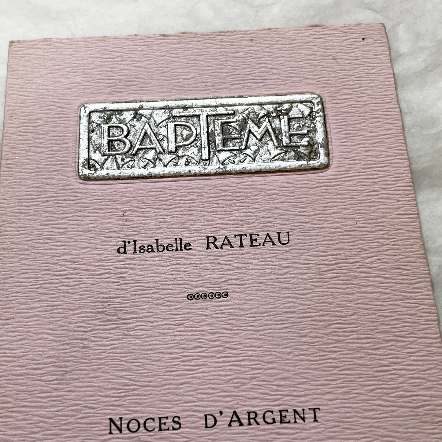 1940s - French Vintage Menu Card - Baptism Isabelle Rateau - Silver Wedding Coupigny - Post-War France Paper Ephemera - Dated 1945