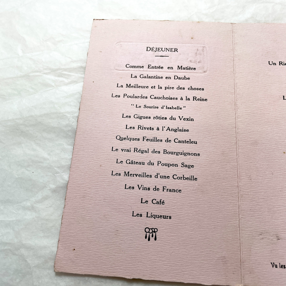 1940s - French Vintage Menu Card - Baptism Isabelle Rateau - Silver Wedding Coupigny - Post-War France Paper Ephemera - Dated 1945