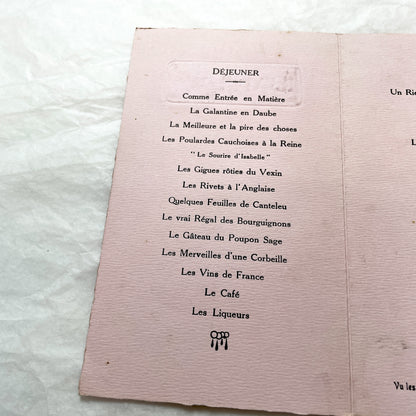 1940s - French Vintage Menu Card - Baptism Isabelle Rateau - Silver Wedding Coupigny - Post-War France Paper Ephemera - Dated 1945