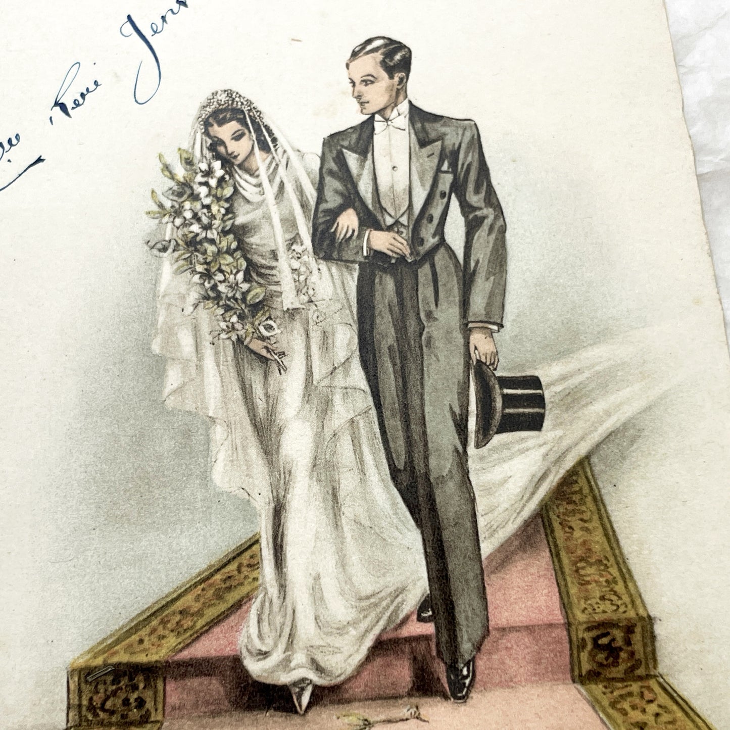 1940s - Vintage French Wedding Celebration Menu - Paulette and Bernard Marriage - Elegant Post-War Document - Historical Culinary Ephemera