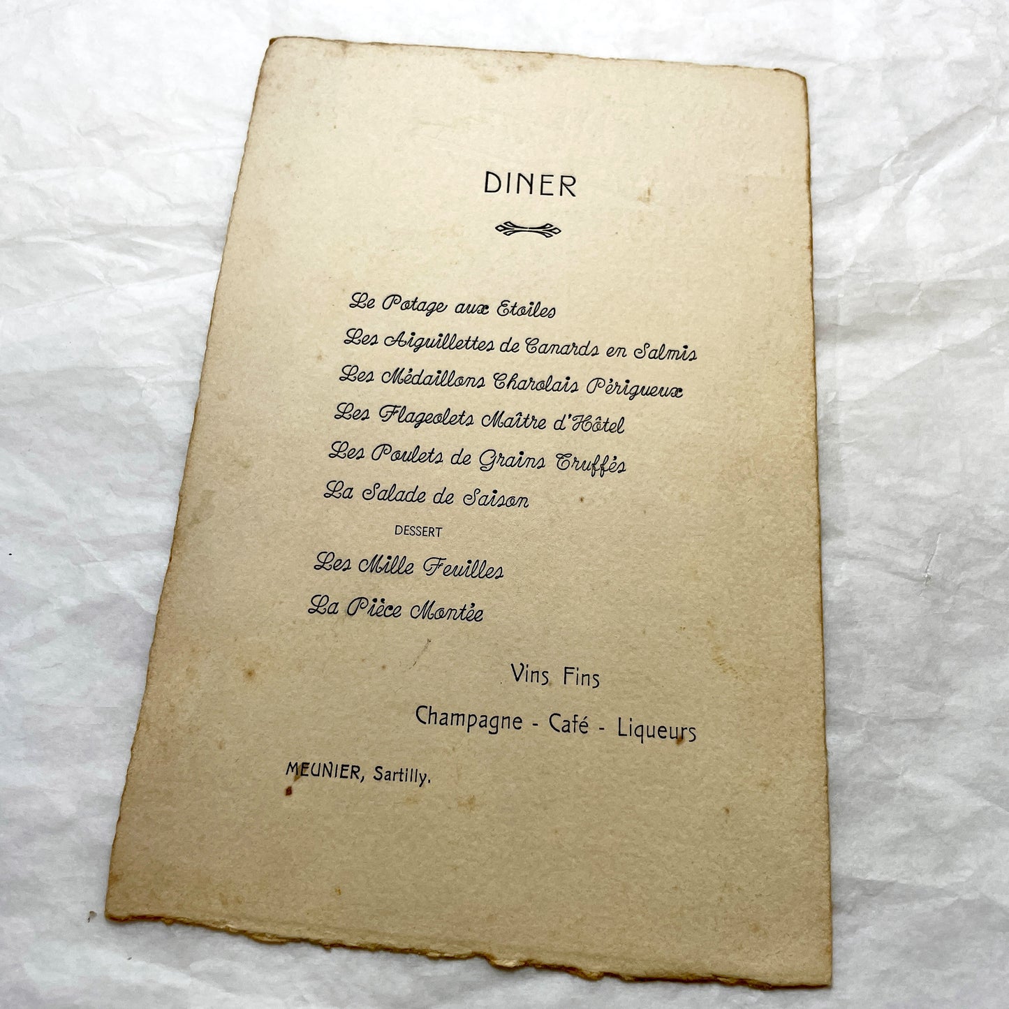 1940s - Vintage French Wedding Menu - Sartilly France - Post War Celebration Memorabilia - Historical Dining Ephemera from 1945