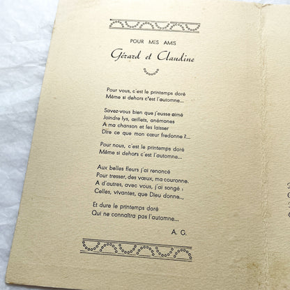 1940s - Vintage French Menu - Poem Booklet - 1944 WWII Era Lunch Program - Artistic Illustration - Historical Dining Memento