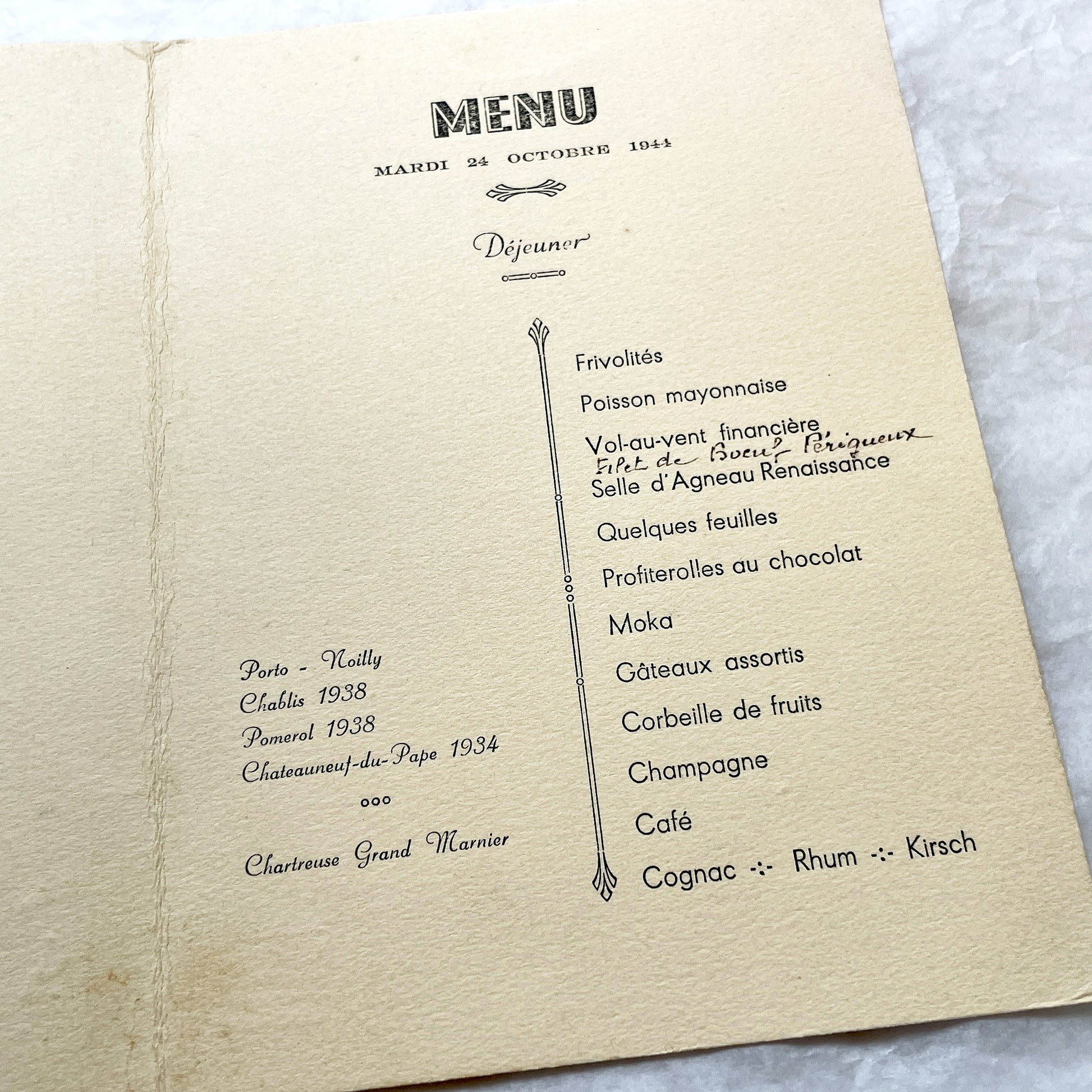 1940s - Vintage French Menu - Poem Booklet - 1944 WWII Era Lunch Program - Artistic Illustration - Historical Dining Memento