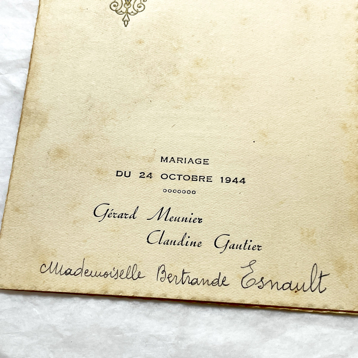 1940s - French Wedding Menu 1944 - Vintage European Ephemera - Wartime Marriage Celebration Dinner Program - Antique Historical Paper
