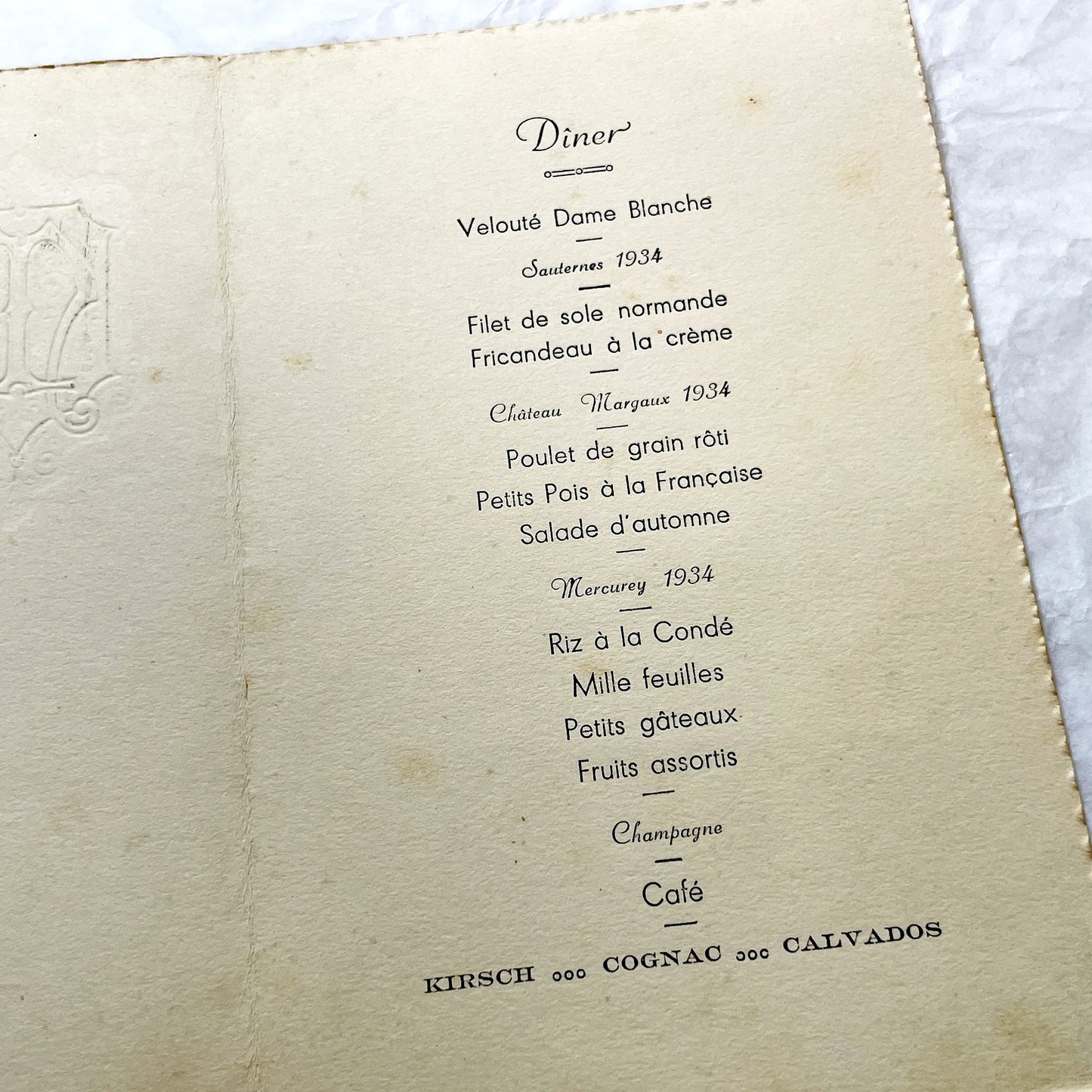 1940s - French Wedding Menu 1944 - Vintage European Ephemera - Wartime Marriage Celebration Dinner Program - Antique Historical Paper