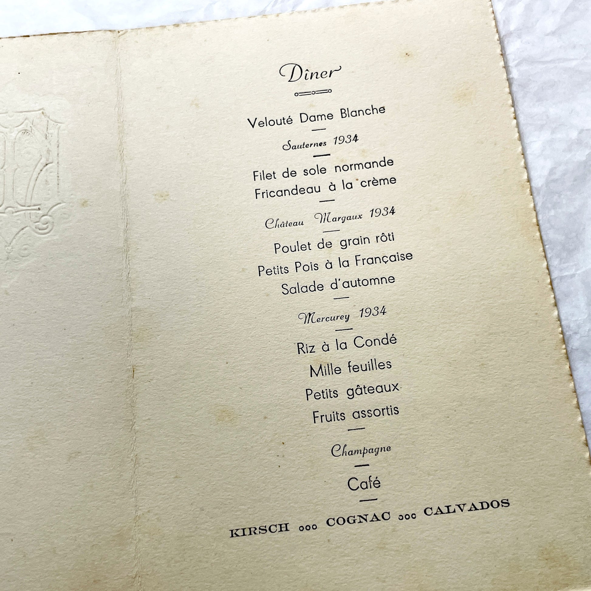 1940s - French Wedding Menu 1944 - Vintage European Ephemera - Wartime Marriage Celebration Dinner Program - Antique Historical Paper