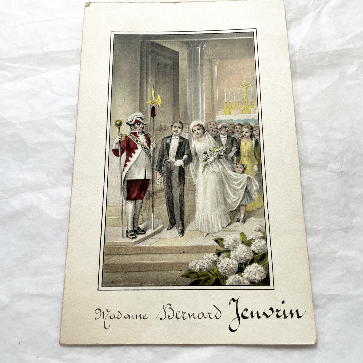 1910s - 1940s - French Wedding Ephemera Set - Marriage Menu & Illustrated Card - Christiane and Robert Marriage
