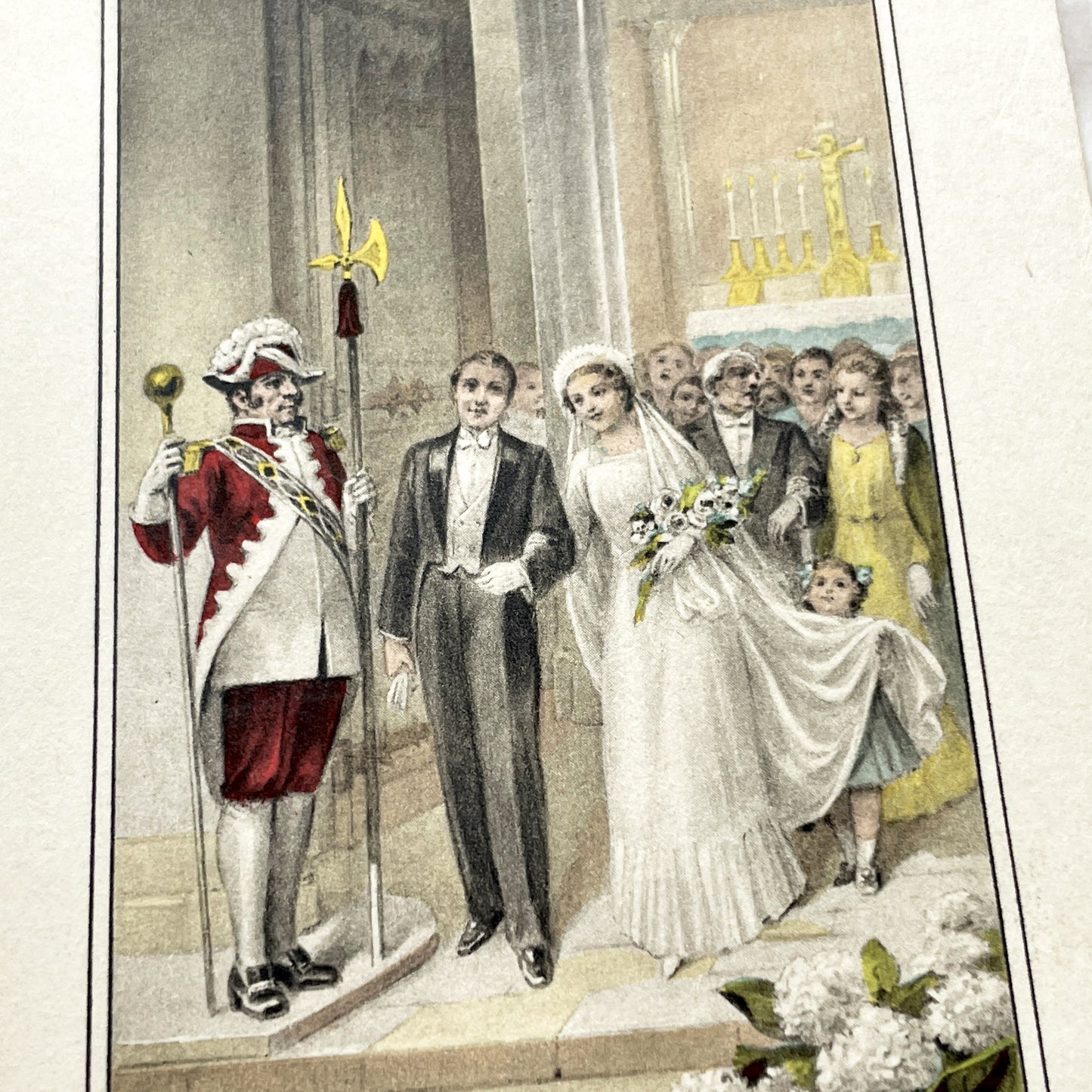 1910s - 1940s - French Wedding Ephemera Set - Marriage Menu & Illustrated Card - Christiane and Robert Marriage