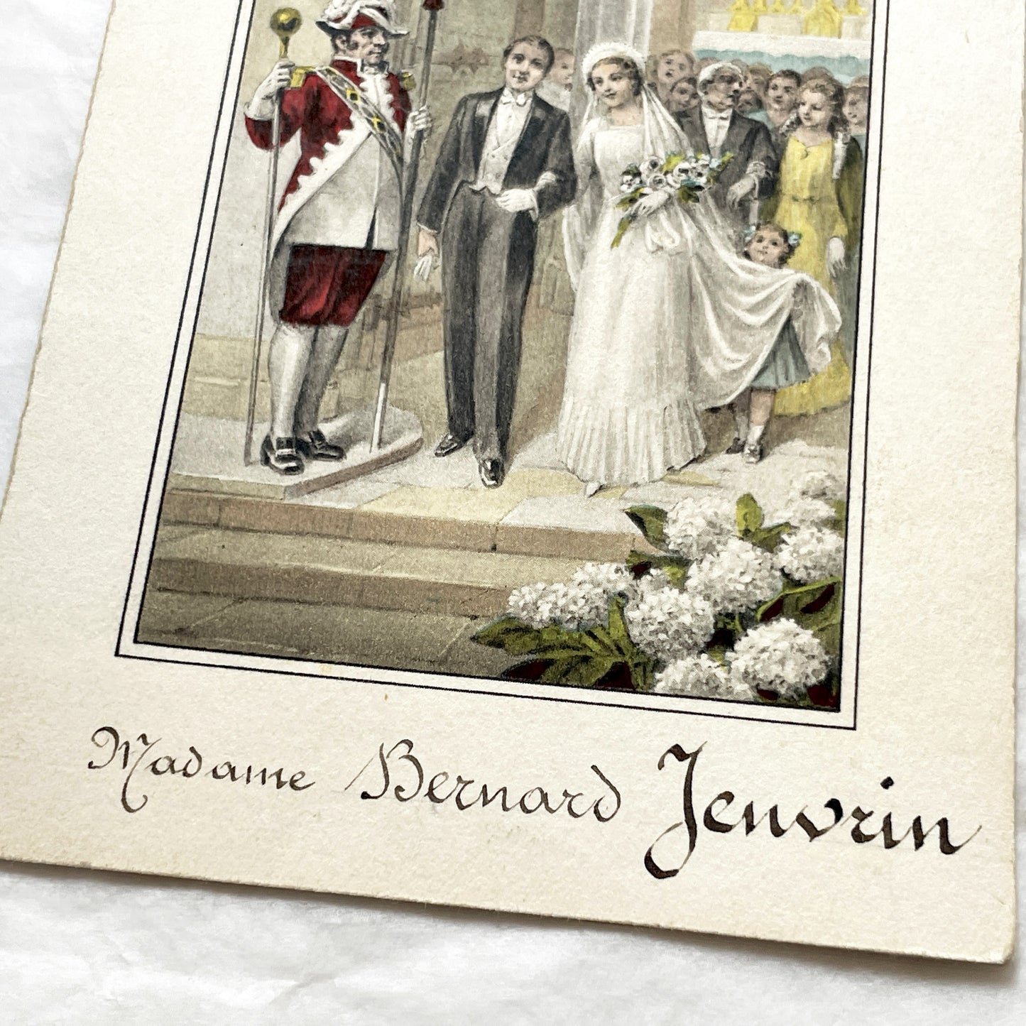 1910s - 1940s - French Wedding Ephemera Set - Marriage Menu & Illustrated Card - Christiane and Robert Marriage