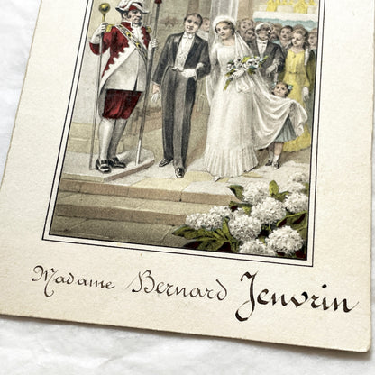 1910s - 1940s - French Wedding Ephemera Set - Marriage Menu & Illustrated Card - Christiane and Robert Marriage