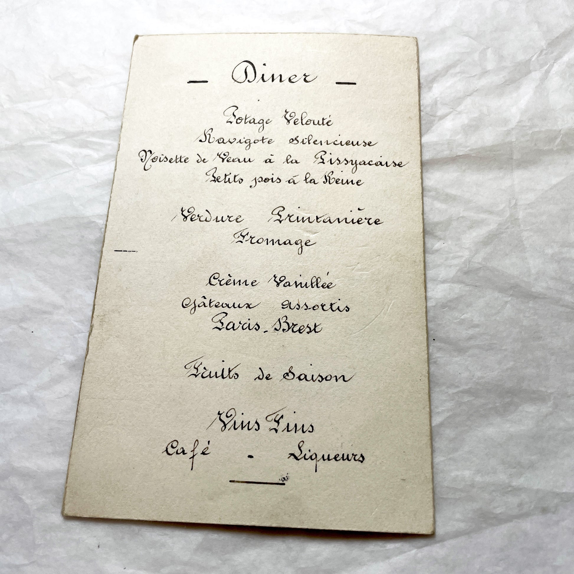 1910s - 1940s - French Wedding Ephemera Set - Marriage Menu & Illustrated Card - Christiane and Robert Marriage