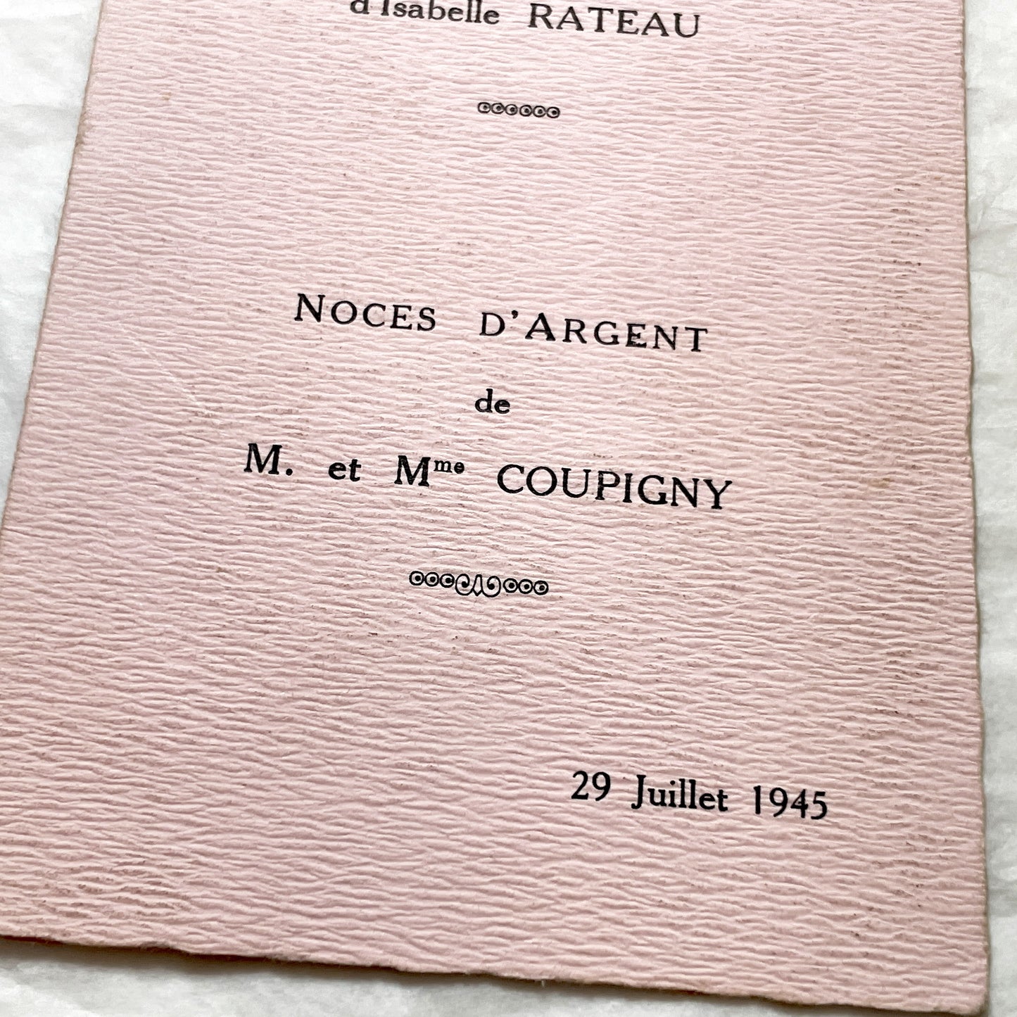 1940s - Rare French Double Celebration Menu - 1945 Baptism Silver Wedding Anniversary - Post WWII Rationing Collectible