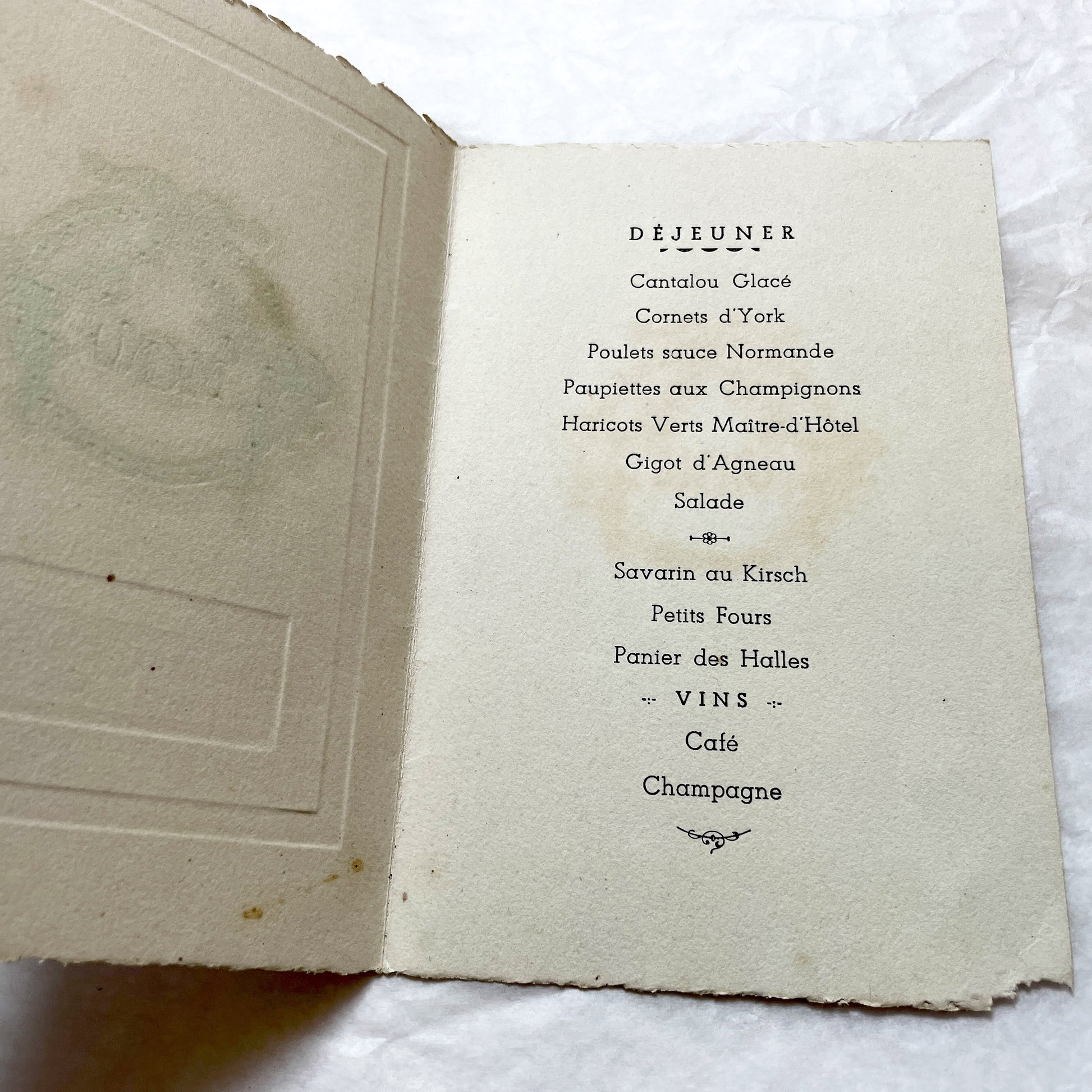 1940s - Vintage French Menu Card - Marthe and Daniel Wedding Reception Meal - September 8, 1947 - Antique Paper Ephemera Collectible