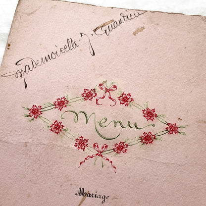 1940s - Vintage French Wedding Menu - 1942 Marriage Program - Historical Paper Ephemera - Robert and Solange Celebration Keepsake