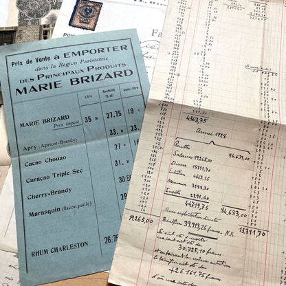 1920s French Documents Lot with a share certificate, handwritten letters, sheet music, and an old photograph.