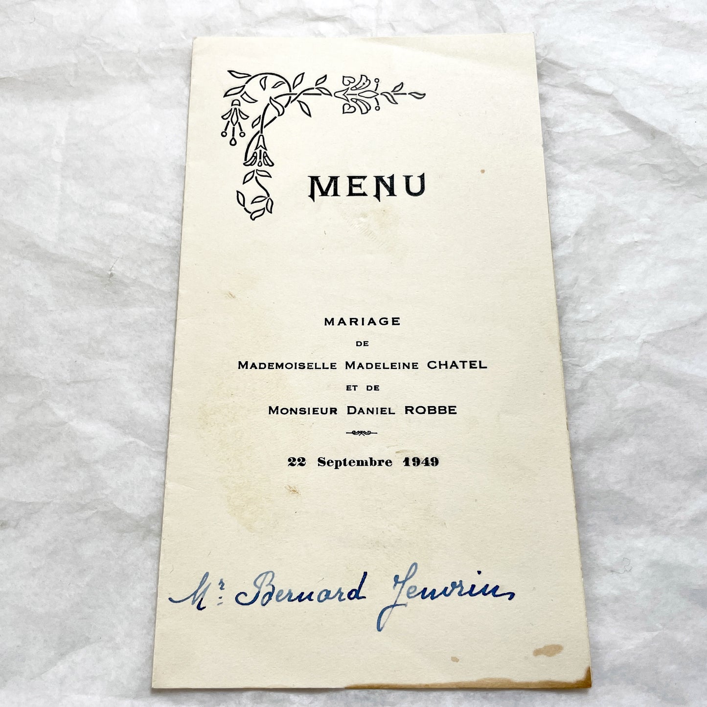 1940s - Vintage French Wedding Menus - Elegant Bridal Celebration Ephemera - Classic French Cuisine Dining Experience Collectible