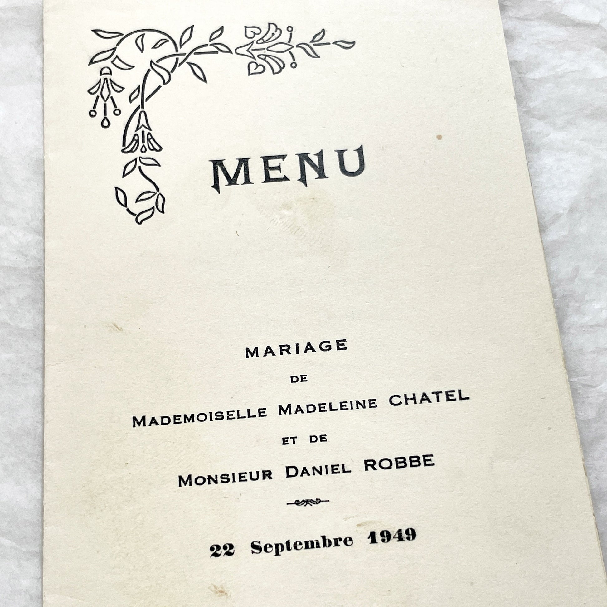 1940s - Vintage French Wedding Menus - Elegant Bridal Celebration Ephemera - Classic French Cuisine Dining Experience Collectible