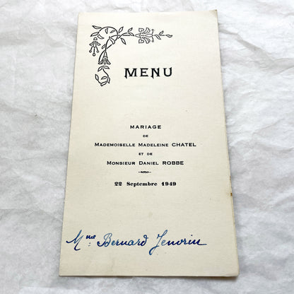 1940s - Two Vintage French Wedding Menus - Antique Ephemera - Celebration Dinner Lunch Wines - Old Paper Memorabilia