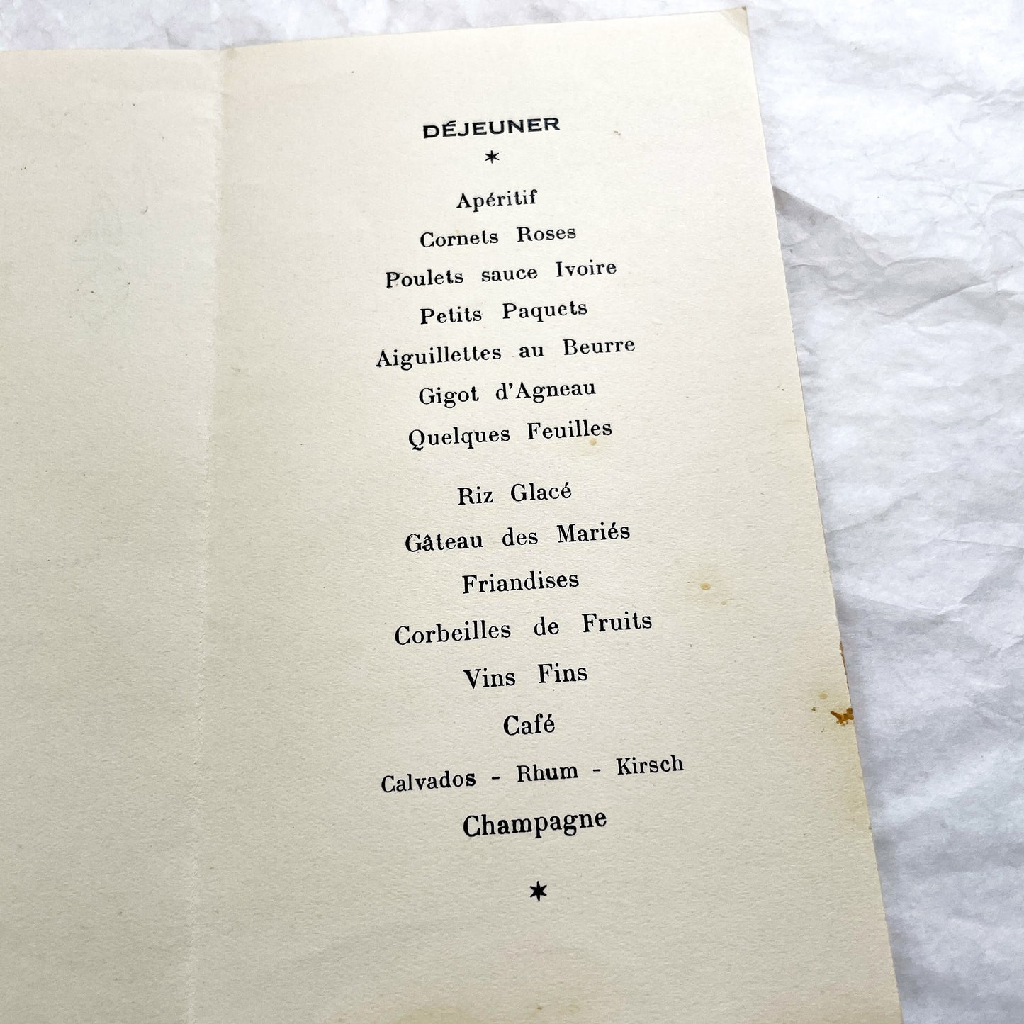 1940s - Two Vintage French Wedding Menus - Antique Ephemera - Celebration Dinner Lunch Wines - Old Paper Memorabilia