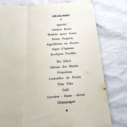 1940s - Two Vintage French Wedding Menus - Antique Ephemera - Celebration Dinner Lunch Wines - Old Paper Memorabilia