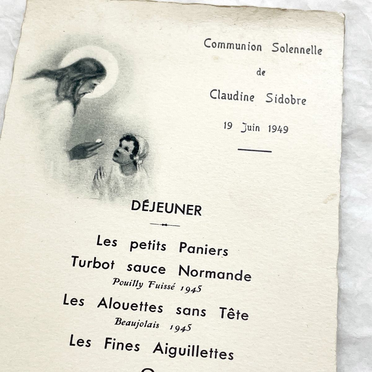 1940s - Two Original French Post-War Menus - Solemn Communion And Wedding - Historic Collectible Dinner Set - French Ephemera Decor