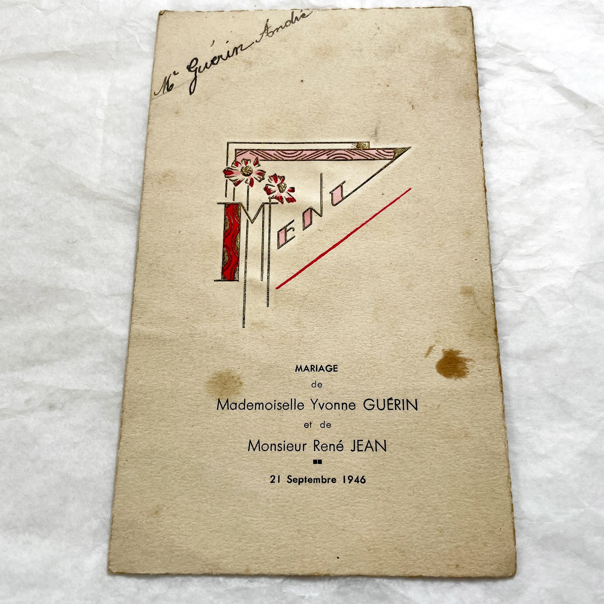 1940s - Two Original French Post-War Menus - Solemn Communion And Wedding - Historic Collectible Dinner Set - French Ephemera Decor