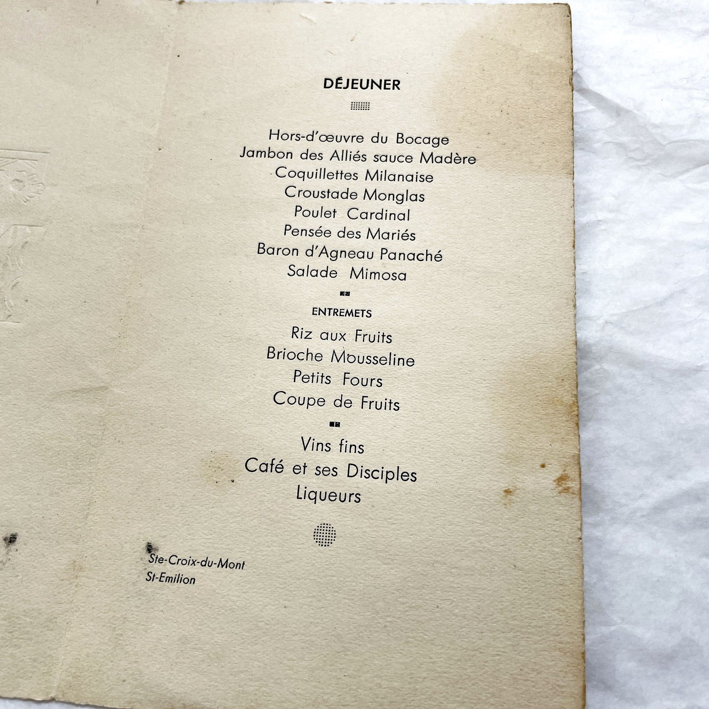 1940s - Two Original French Post-War Menus - Solemn Communion And Wedding - Historic Collectible Dinner Set - French Ephemera Decor