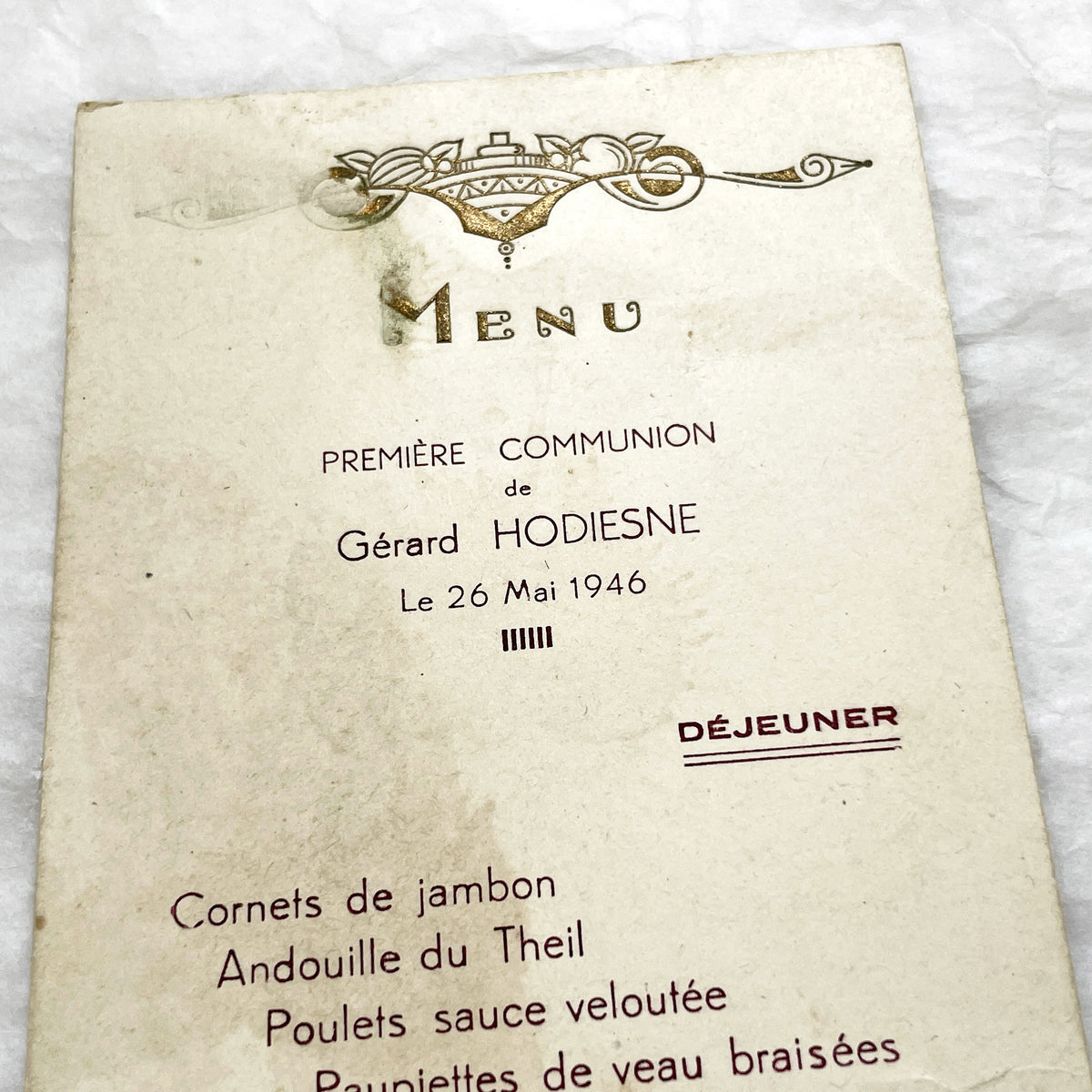 1940s - Vintage French First Communion Menu Set - Post-WWII Historical Event Ephemera - Dining Experience Memorabilia