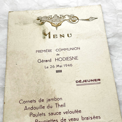 1940s - Vintage French First Communion Menu Set - Post-WWII Historical Event Ephemera - Dining Experience Memorabilia