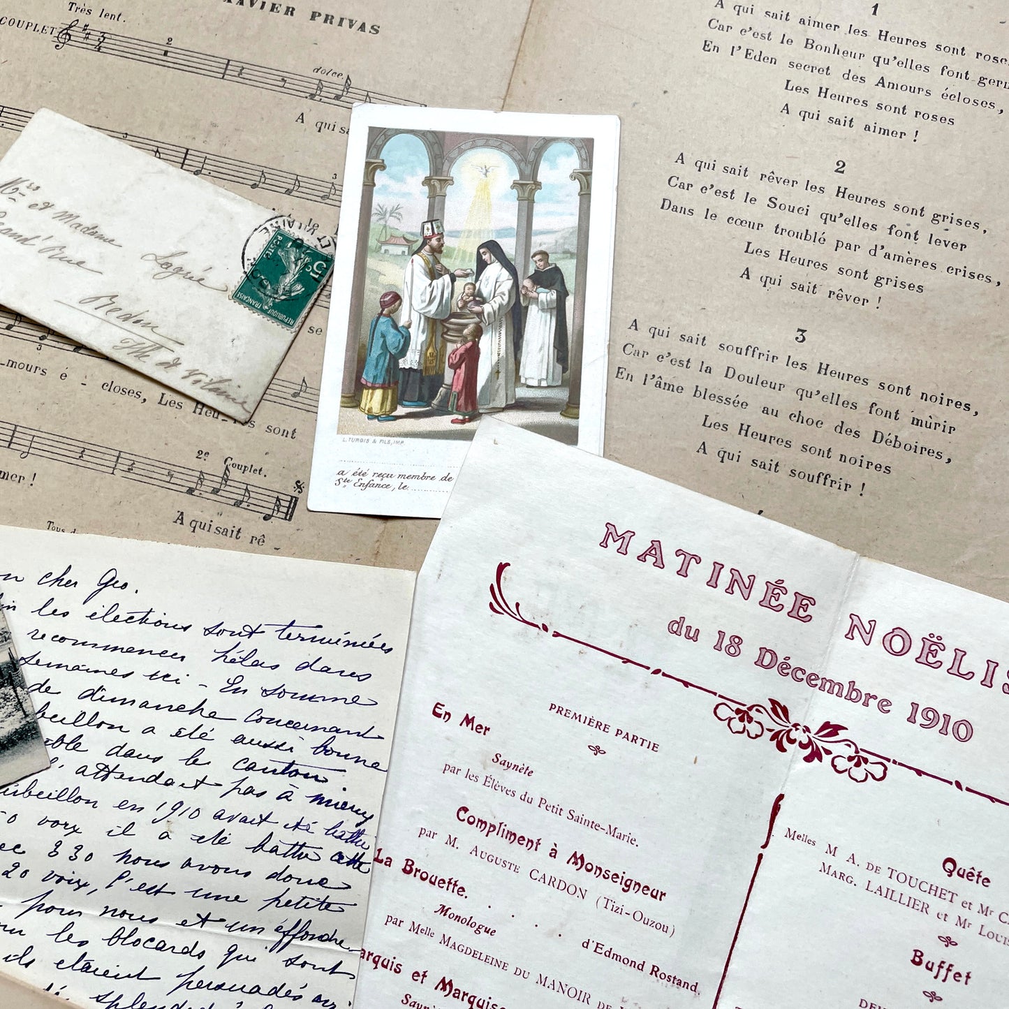 Lot of 20 French historical documents from the 1910s WWI era, including handwritten letters, postcards, and military correspo