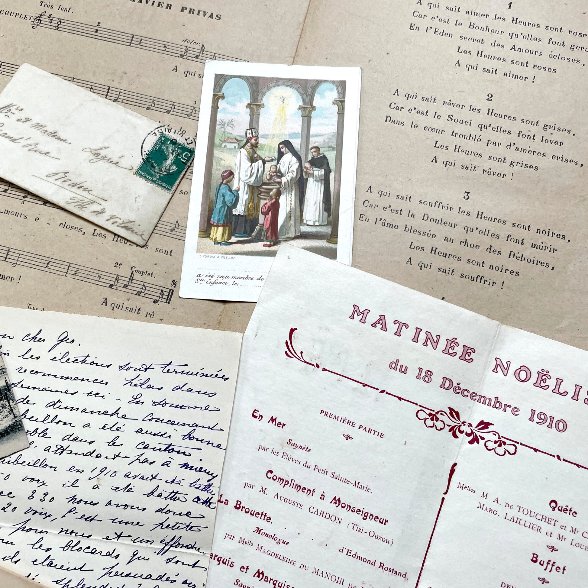 Lot of 20 French historical documents from the 1910s WWI era, including handwritten letters, postcards, and military correspo