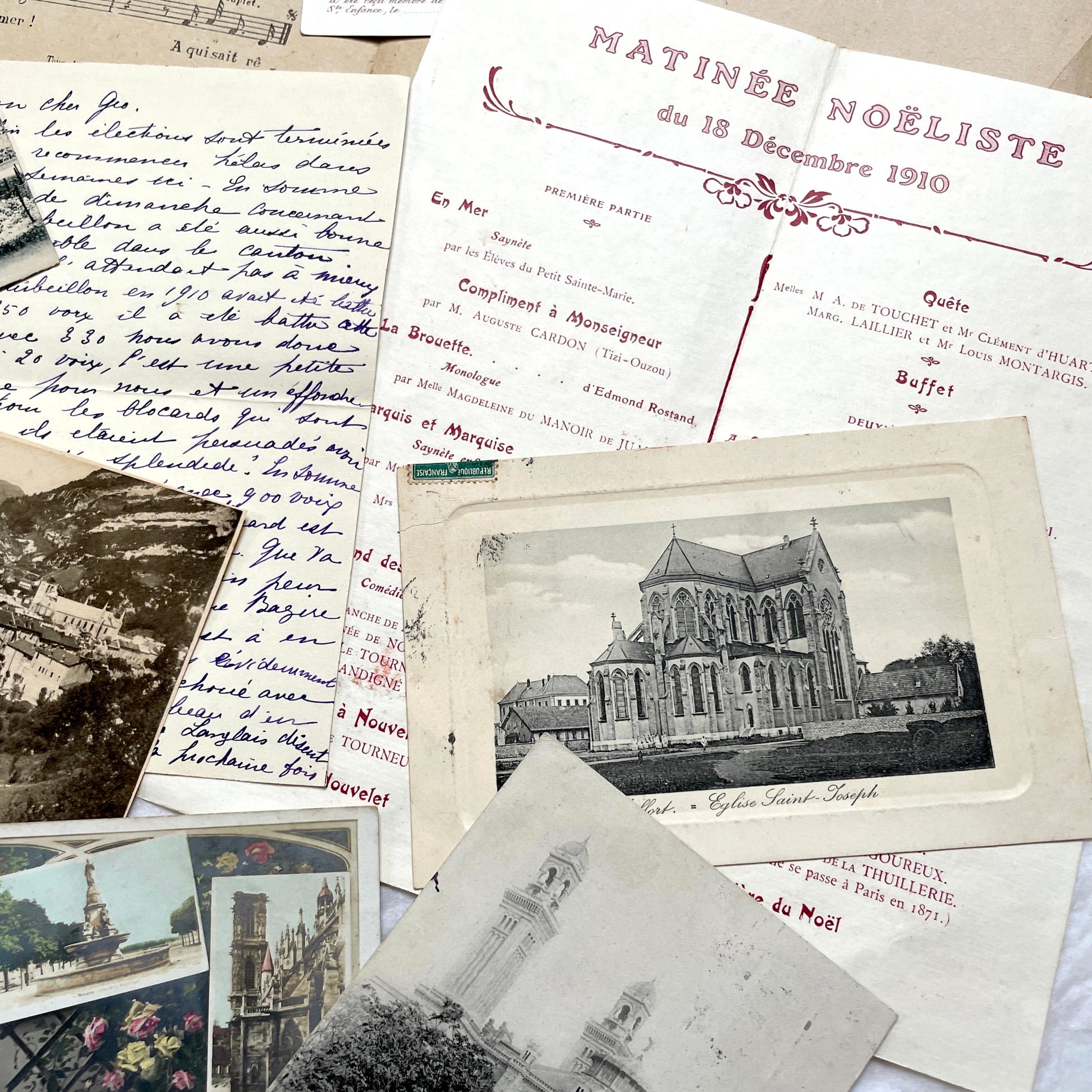 Lot of 20 French historical documents from the 1910s WWI era, including handwritten letters, postcards, and military correspo