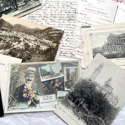 Lot of 20 French historical documents from the 1910s WWI era, including handwritten letters, postcards, and military correspo
