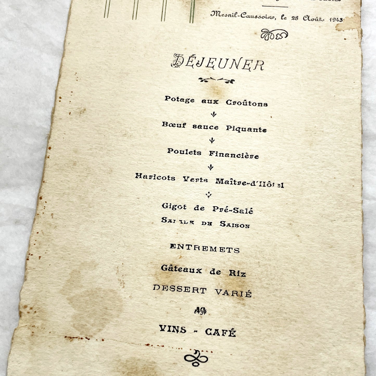 1940s - Historic French Wedding Menu 1943 - World War II Era Culinary Document - Occupied France - Two Antique Dinner Programs