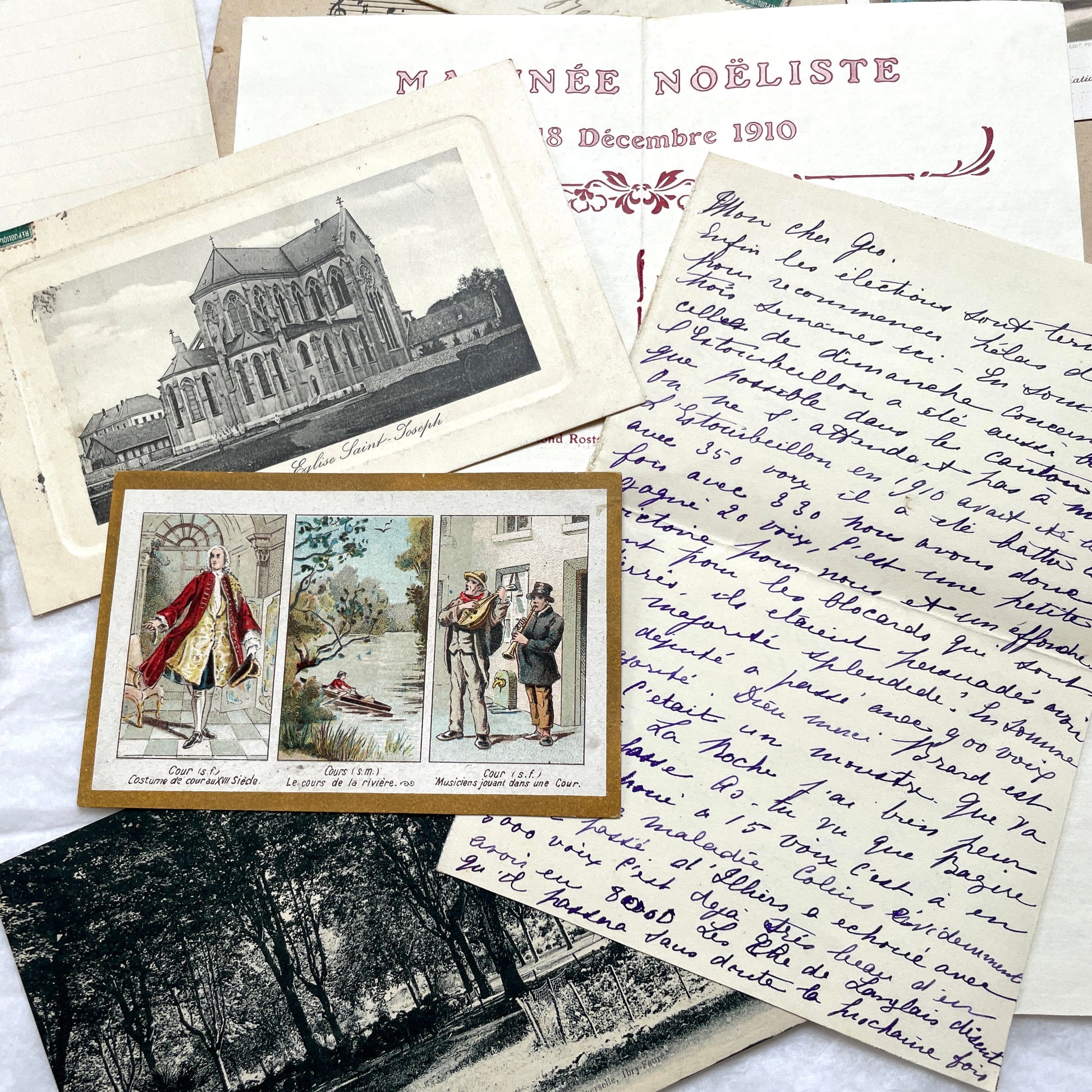 Lot of 20 French historical documents from the 1910s WWI era, including handwritten letters, postcards, and military correspo