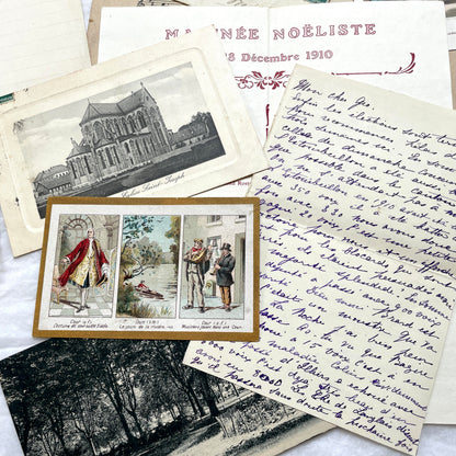 Lot of 20 French historical documents from the 1910s WWI era, including handwritten letters, postcards, and military correspo