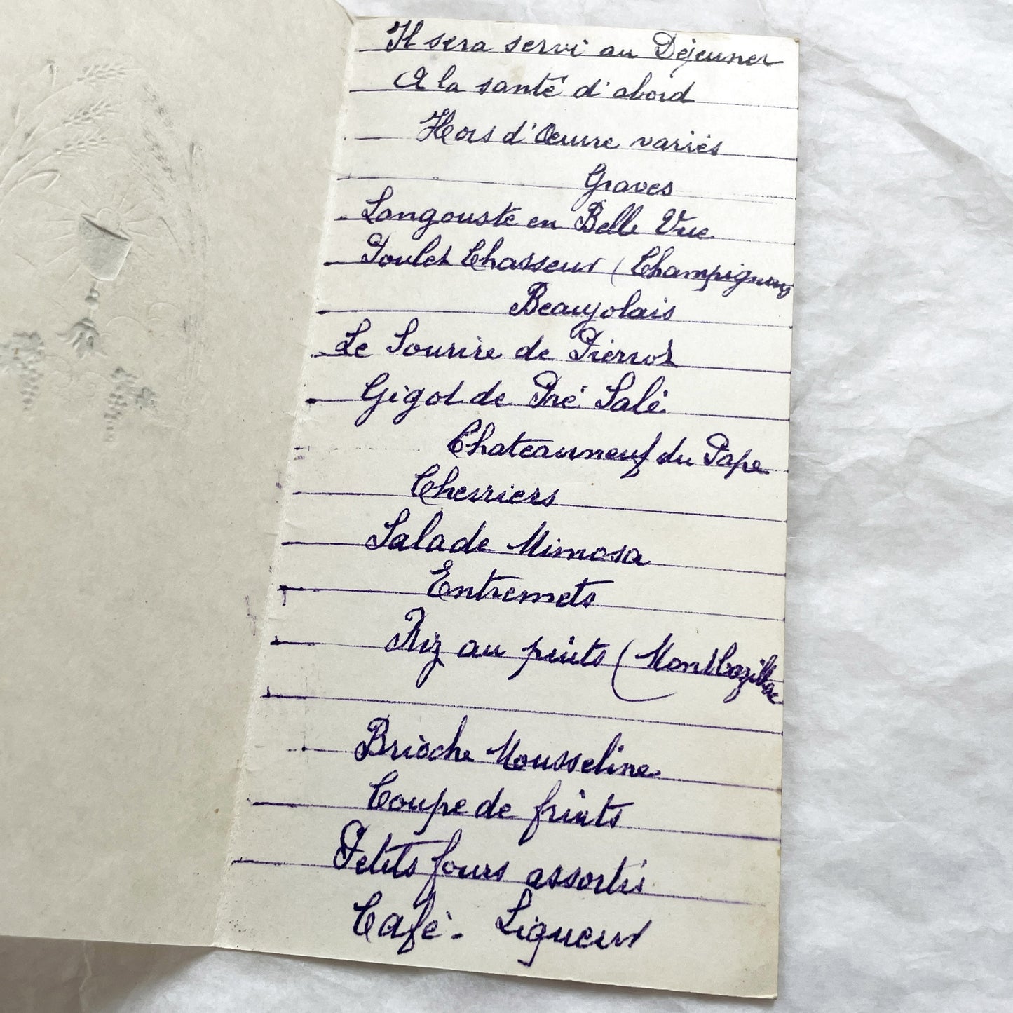 1940s - Historic French Wedding Menu 1943 - World War II Era Culinary Document - Occupied France - Two Antique Dinner Programs