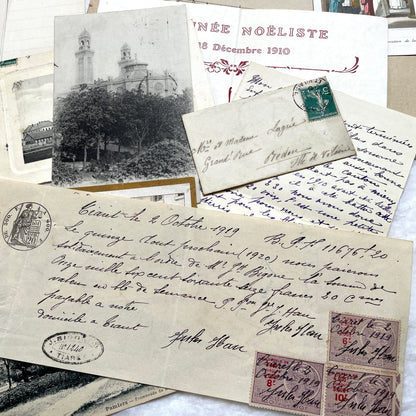 Lot of 20 French historical documents from the 1910s WWI era, including handwritten letters, postcards, and military correspo