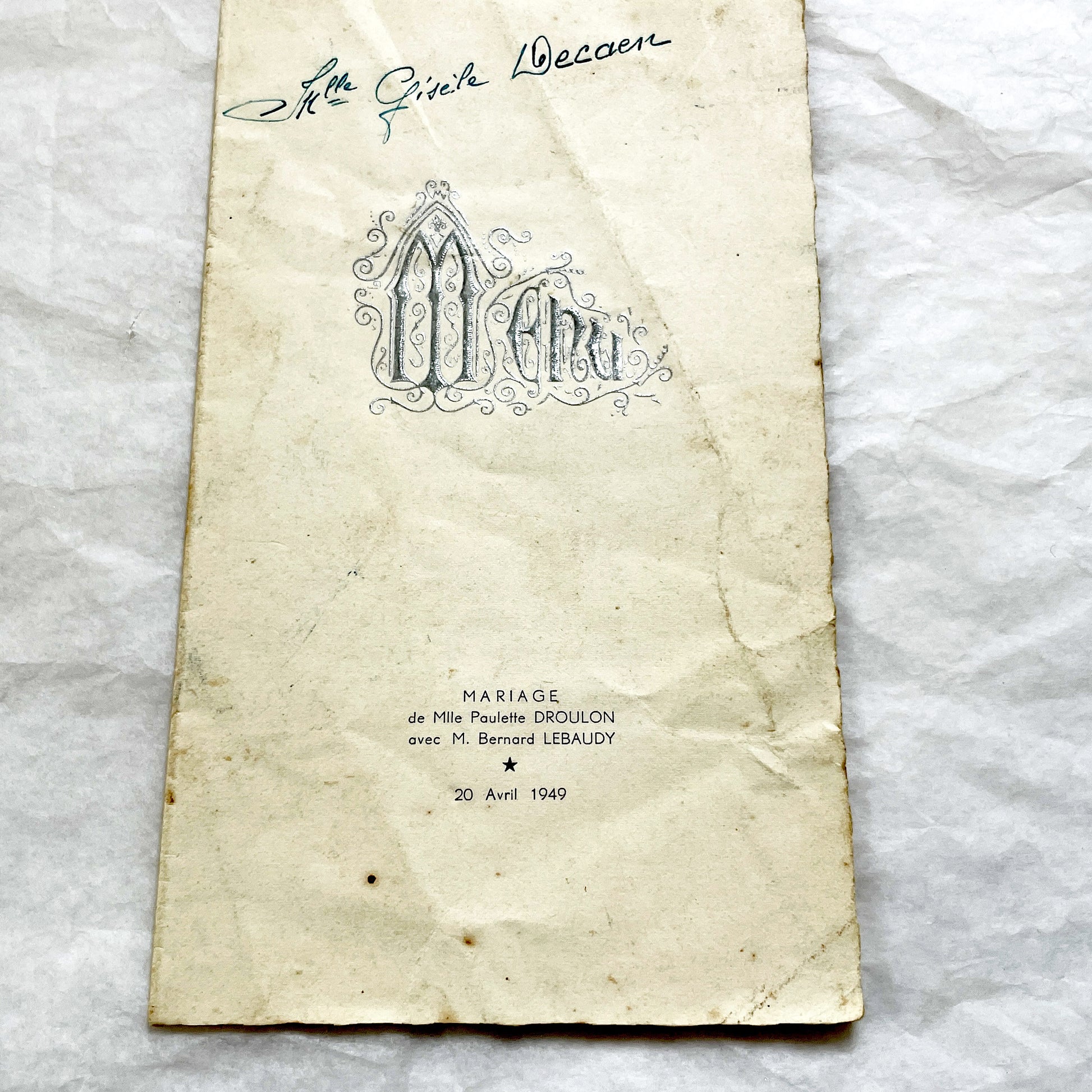 1940s - Vintage French Wedding Menus - Post War Culinary History - Authentic Ephemera - Collectible Dinner Luncheon Cards