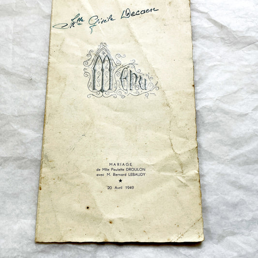 1940s - Vintage French Wedding Menus - Post War Culinary History - Authentic Ephemera - Collectible Dinner Luncheon Cards