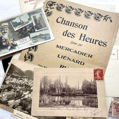 Lot of 20 French historical documents from the 1910s WWI era, including handwritten letters, postcards, and military correspo