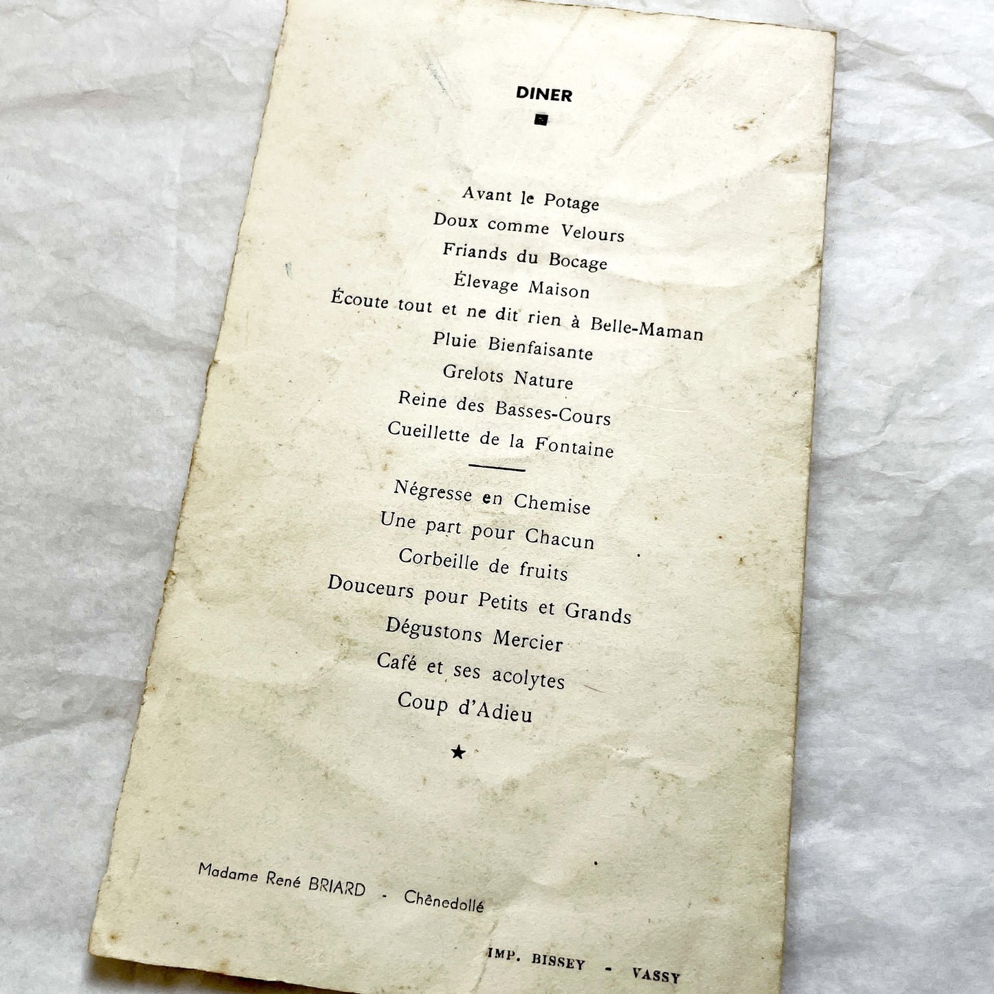 1940s - Vintage French Wedding Menus - Post War Culinary History - Authentic Ephemera - Collectible Dinner Luncheon Cards
